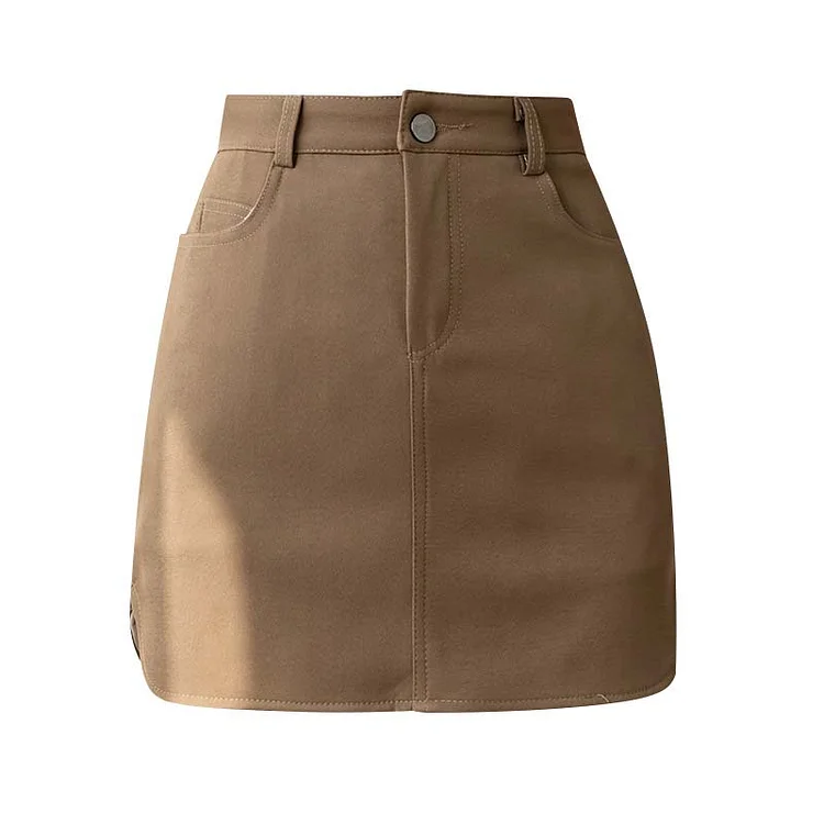 Vintage Pure Color Pocket A-line Skirt  - Modakawa Modakawa