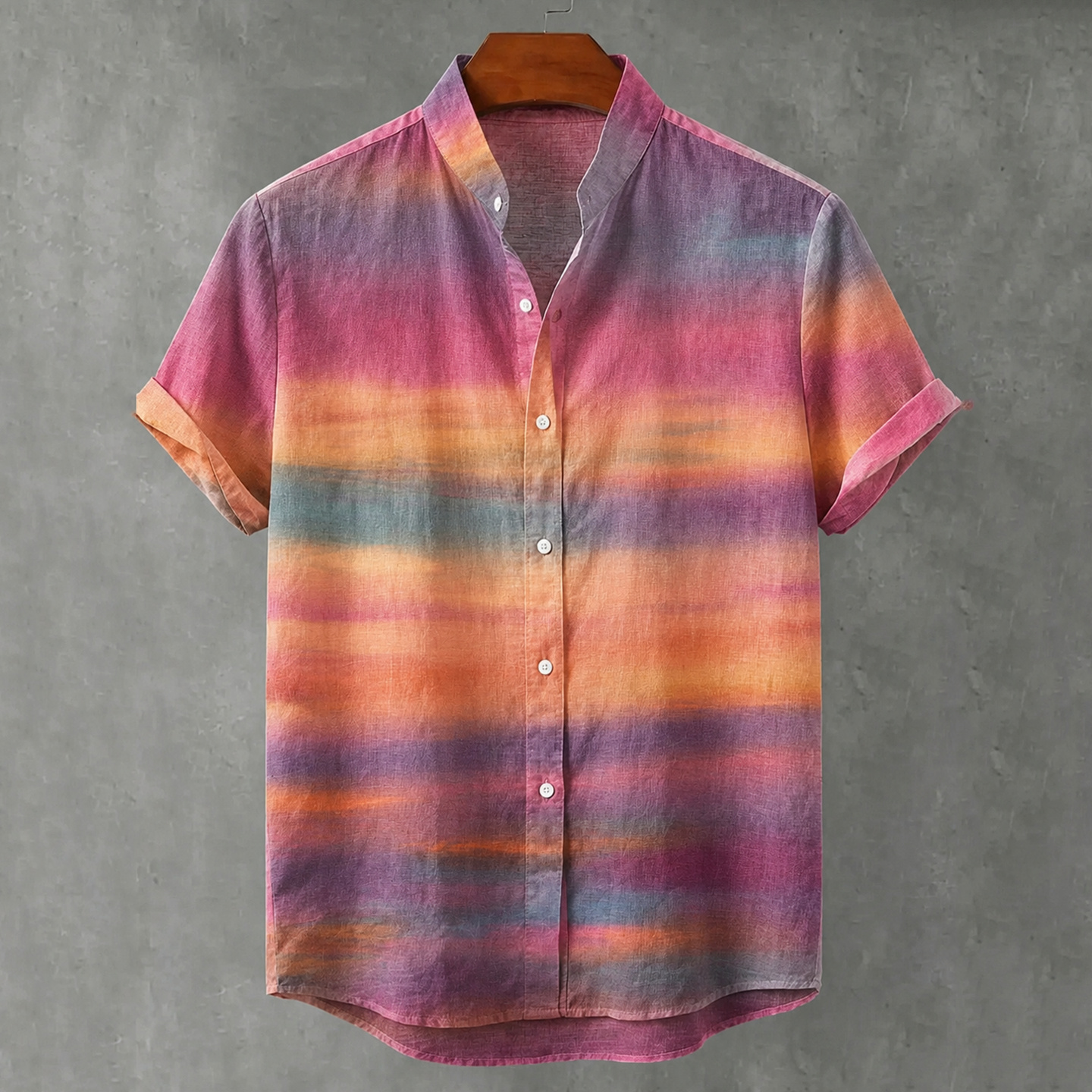 Vintage Rainbow Gradient Art Cat Print Casual Cotton Shirt  artssus