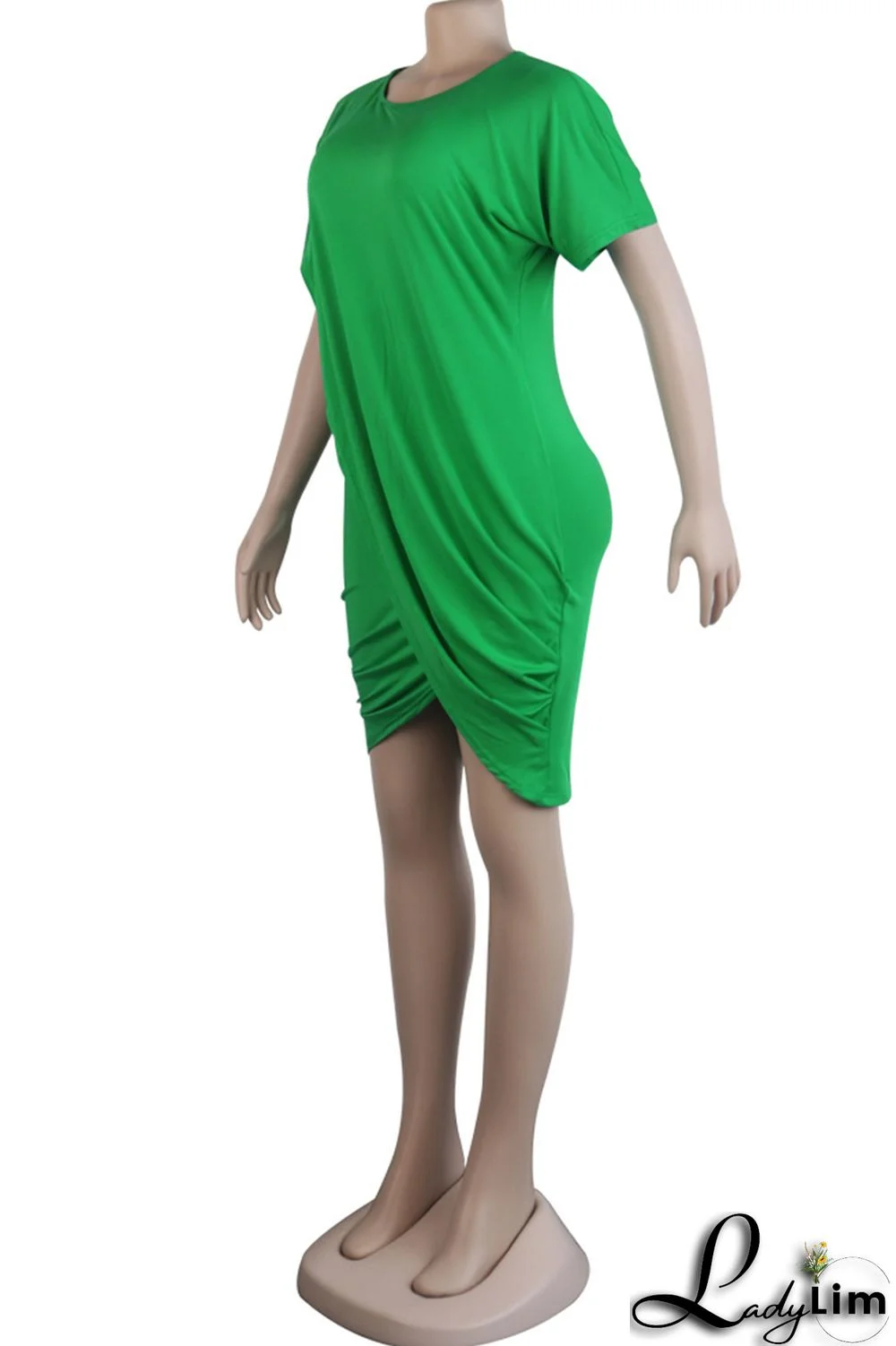 Grey Fashion Casual Solid Split Joint O Neck Short Sleeve Dress