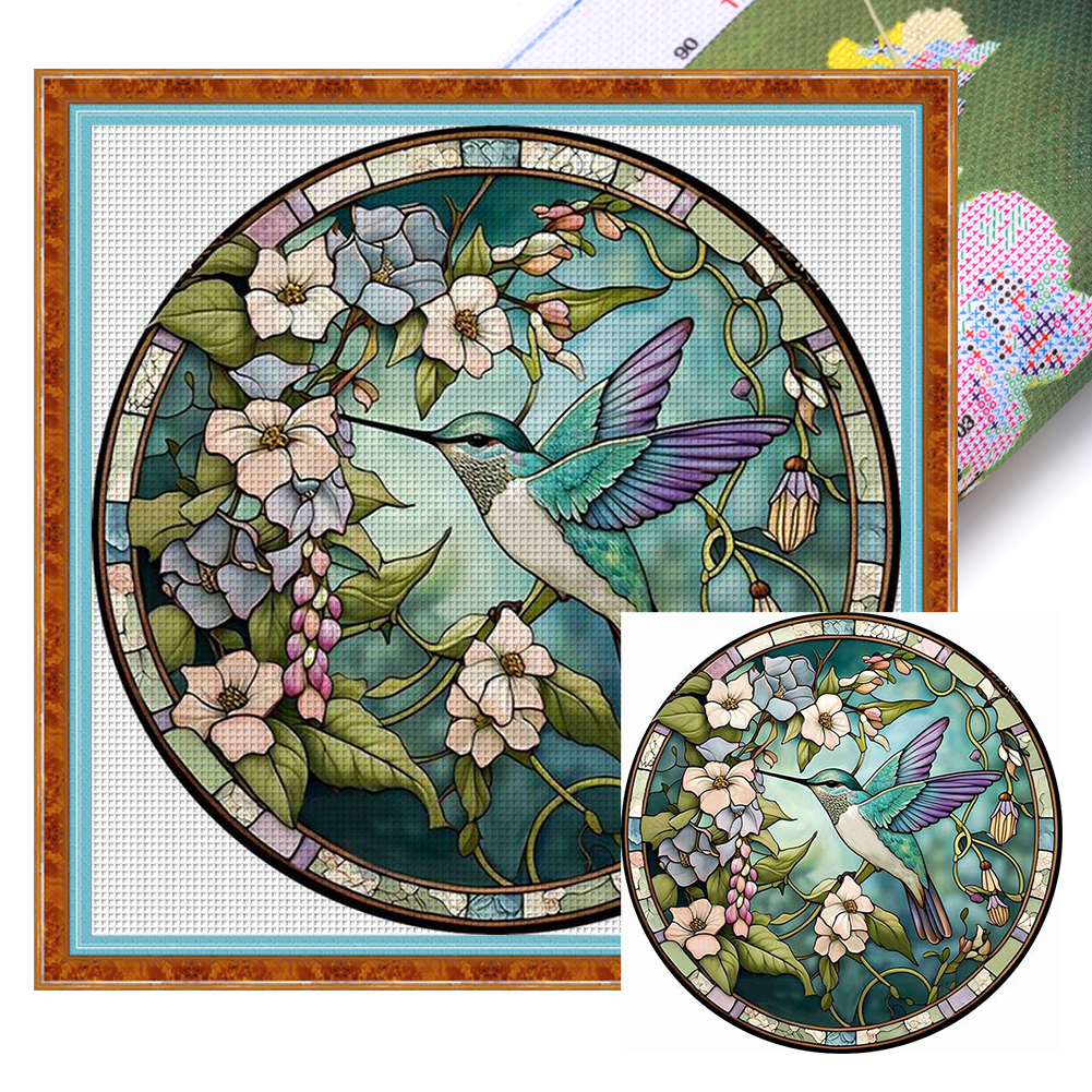 Glass Painting - Hummingbird Full 18CT Pre-stamped Washable Canvas(20*20cm) Cross Stitch