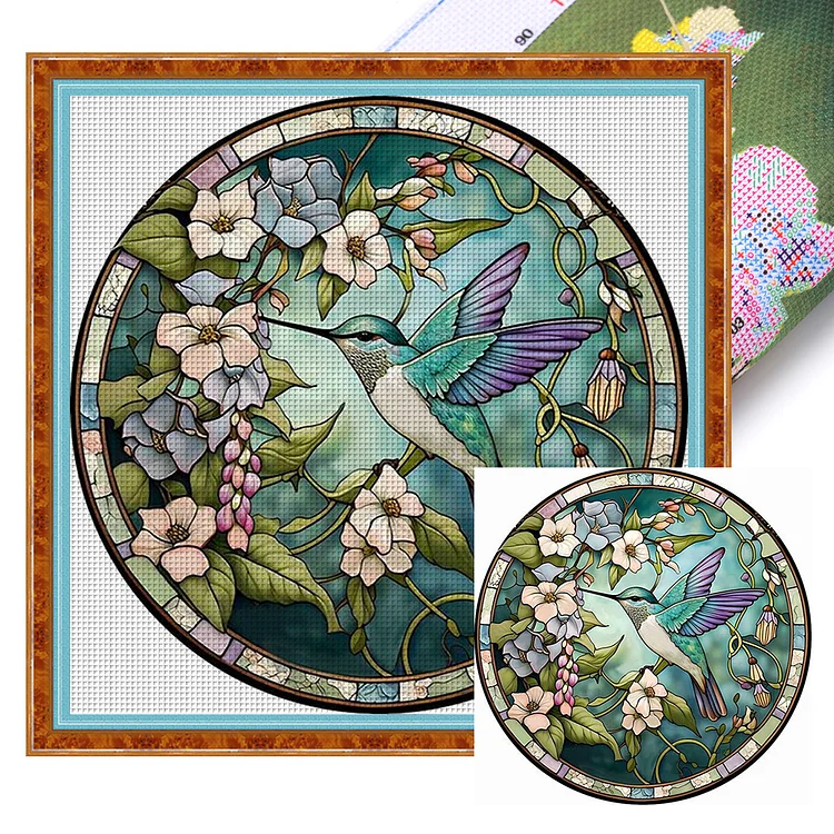 【Huacan Brand】Glass Art- Hummingbird 18CT Stamped Cross Stitch 20*20CM