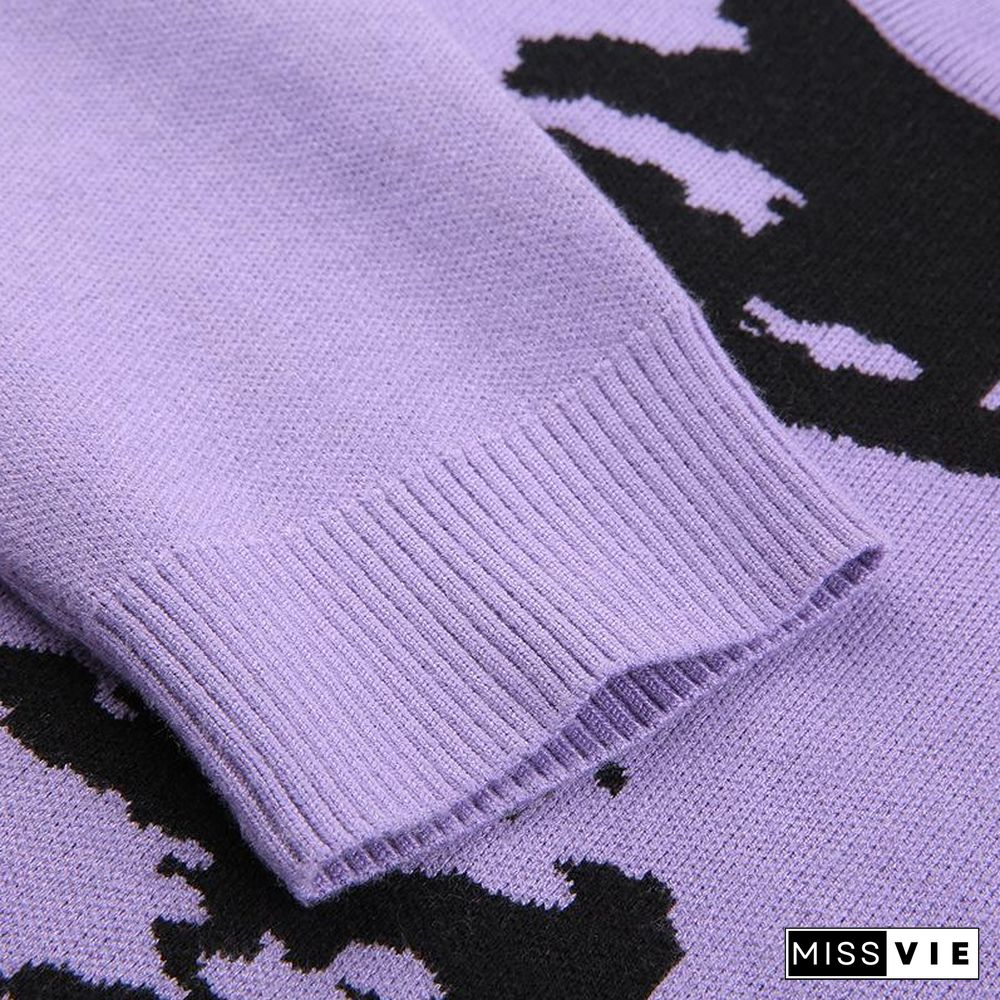 Loose Abstract Figure Printed Sweater