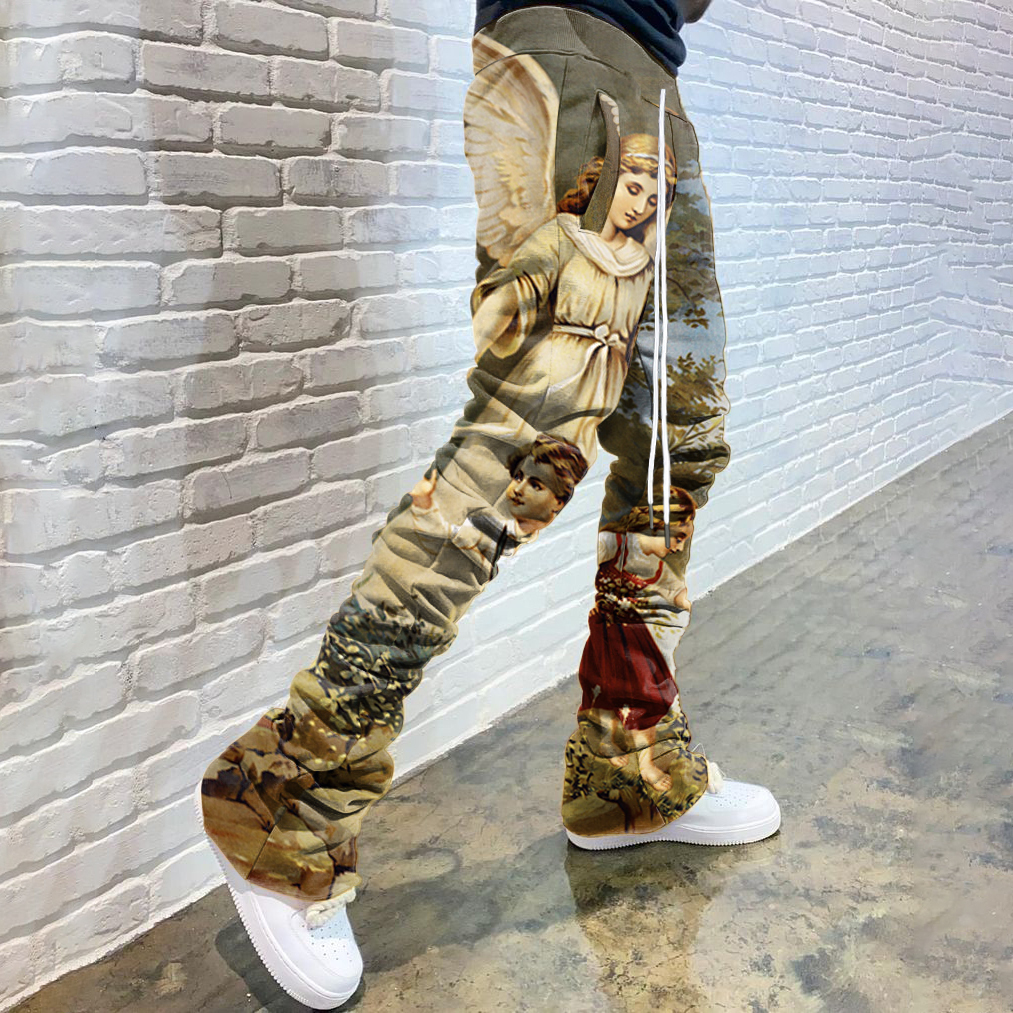 Angels Protect Children Print Flared Trousers