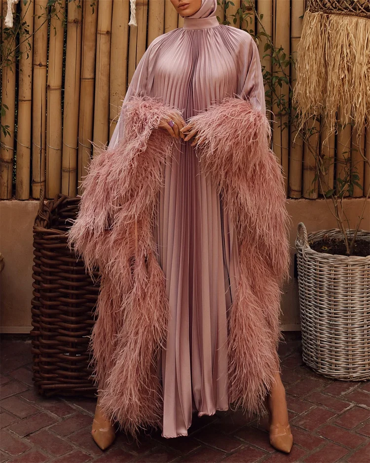 Casual Women's Pink Pleated Dress - 01​