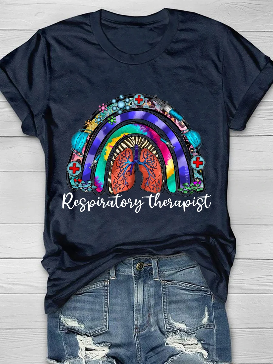 Respiratory Therapist Rainbow Print Short Sleeve T-Shirt