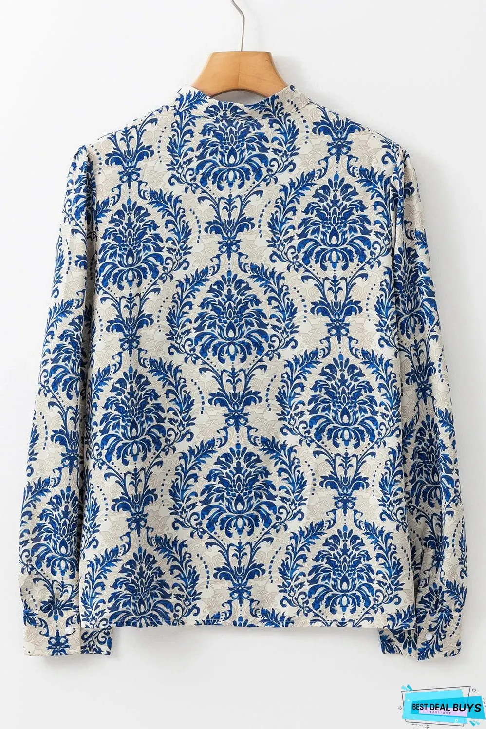 Sky Blue Bohemian Printed Bishop Sleeve Lace Shirt