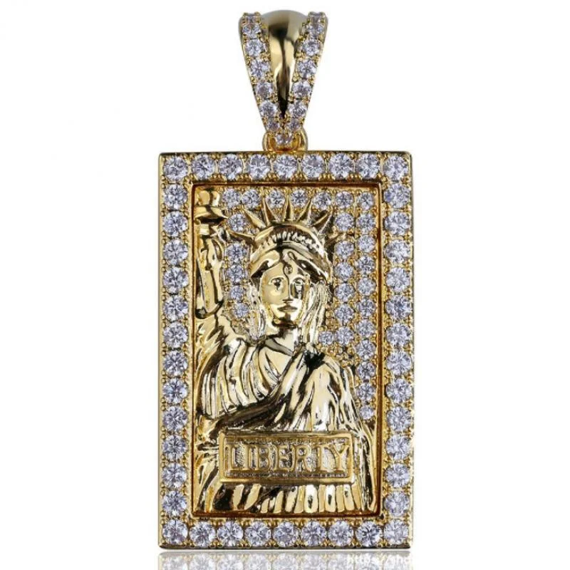 Statue of Liberty Square Pendant Hip Hop Necklaces for Men Jewelry-VESSFUL