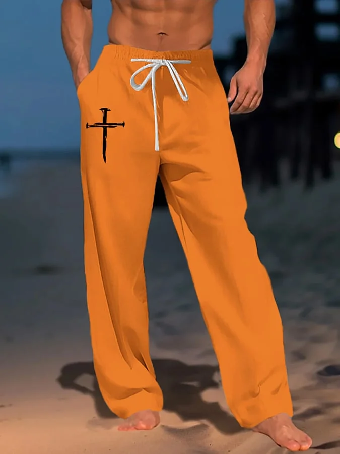 Men's Faith Print Fashionable Resort Casual Pants