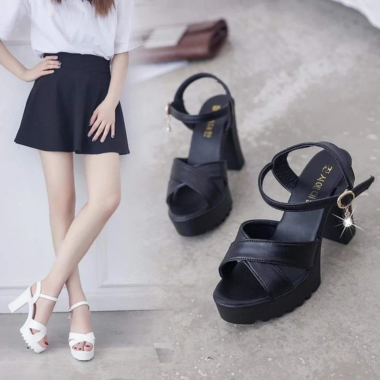 Black/White Summer Spring Cute Heels Sandals Shoes SP16920