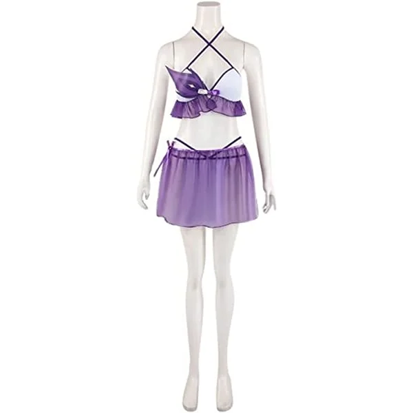 Keqing Cosplay Swimwear Swimsuit Beach Bikini Cosplay Costume Purple X-Small