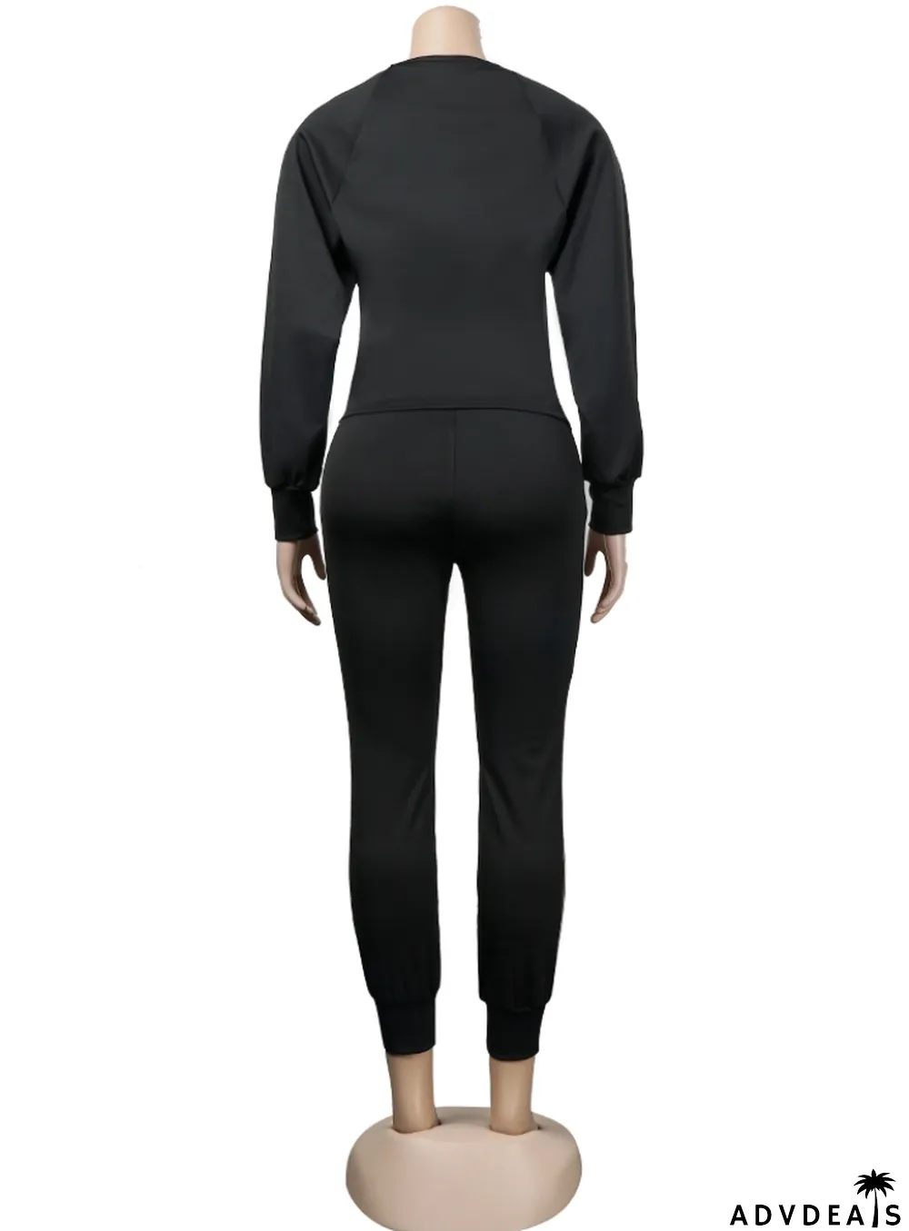 Winter Wholesale Womens Stripes Patch Black Long Sleeve Top And Pants Wholesale Womens 2 Piece Sets