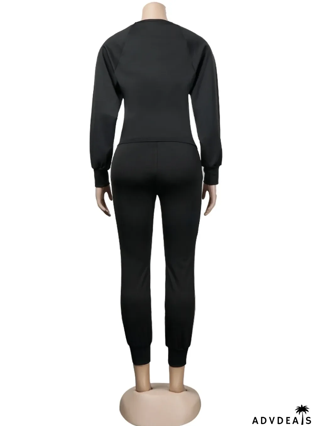 Winter Wholesale Womens Stripes Patch Black Long Sleeve Top And Pants Wholesale Womens 2 Piece Sets