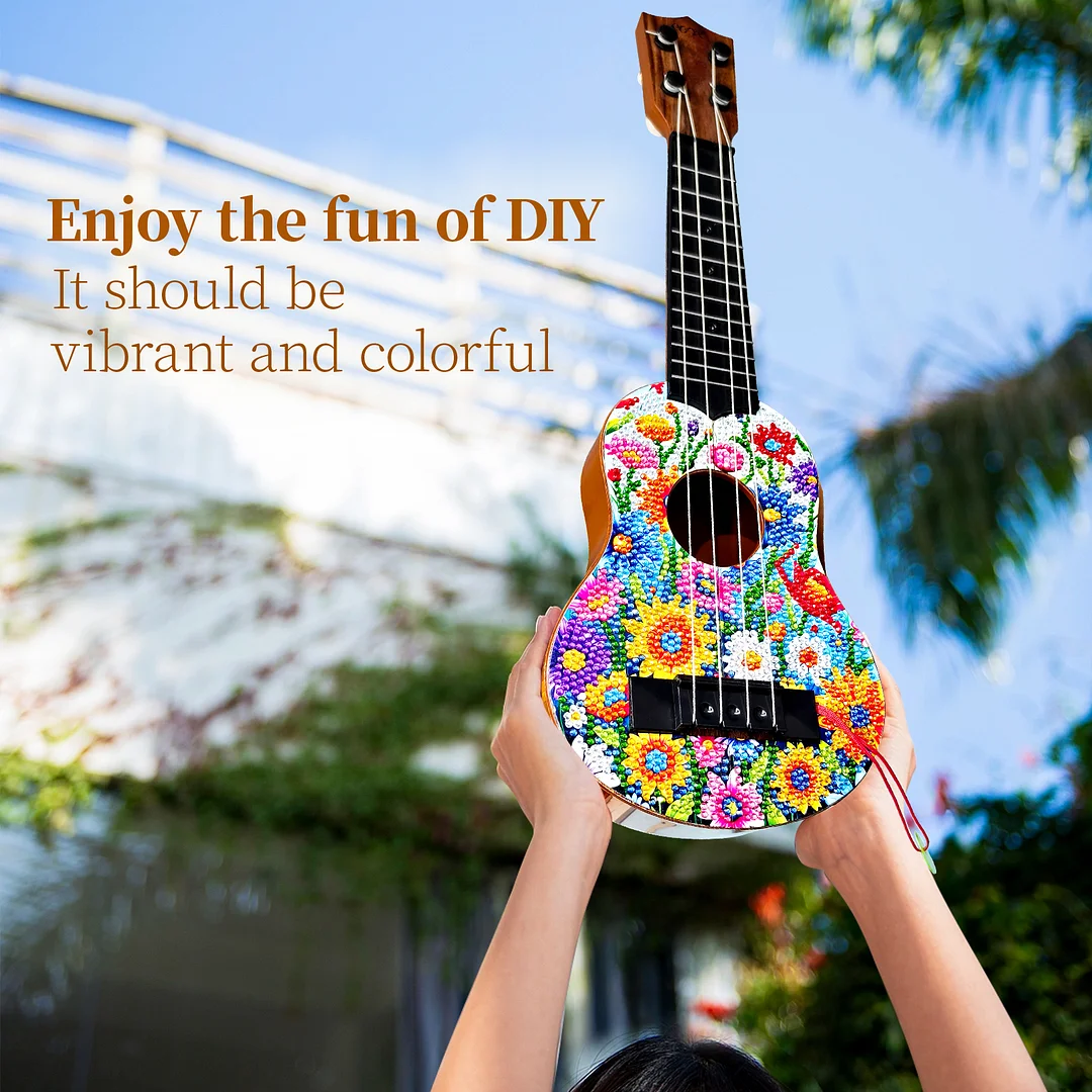DIY Wooden Guitar Diamond Art Ornament Unique Gifts for Musicians (Garden)