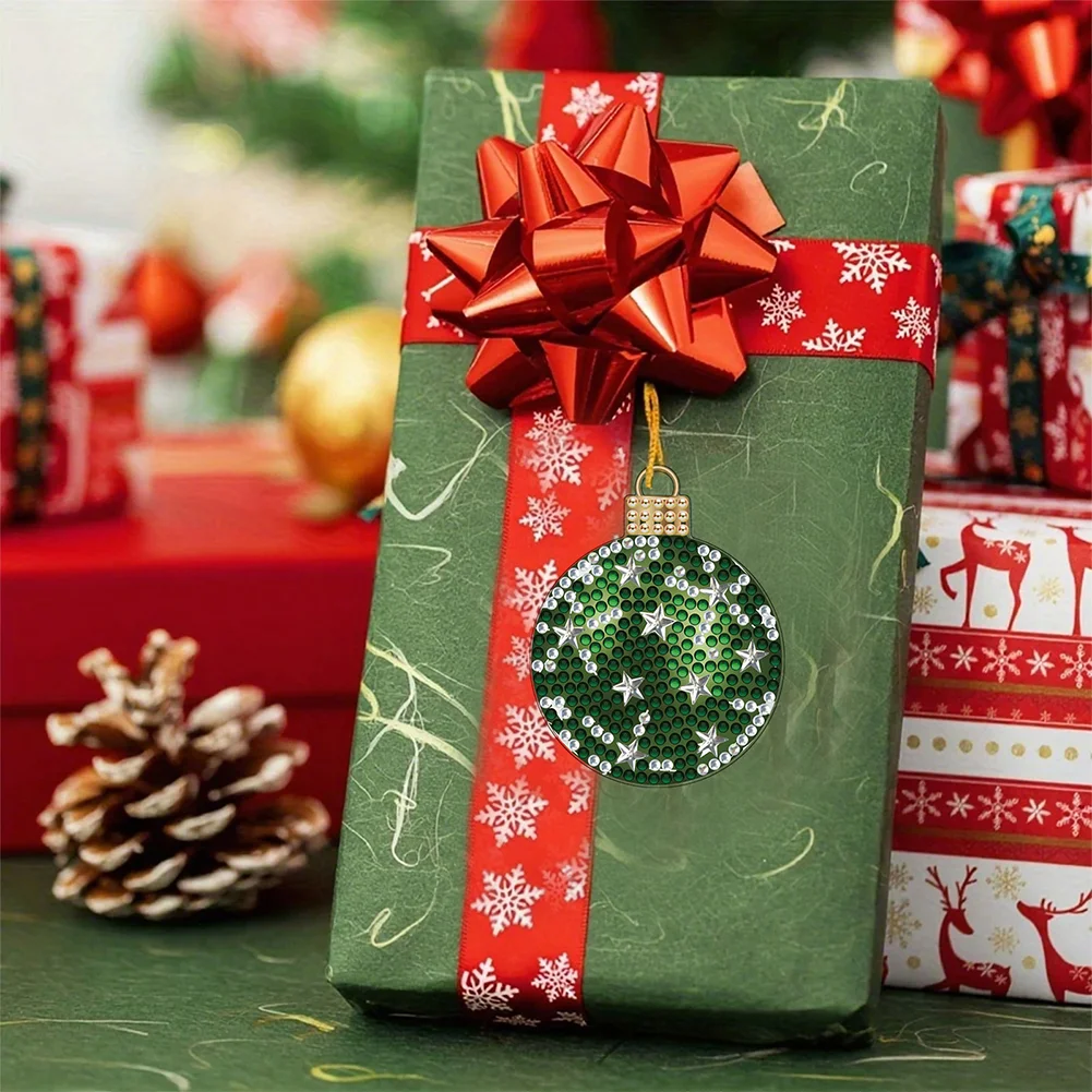 6Pcs Xmas Theme 2D Flat DIY Diamond Christmas Tree Pendant Wall Door Decoration