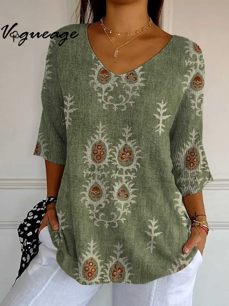 Retro Simple Elegant Plant Pattern Printed Knitted Sweater