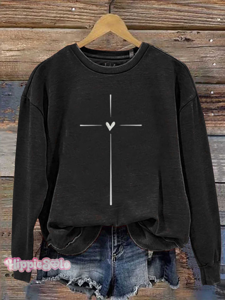 Christian Cross Printed Casual Sweatshirt Black / S