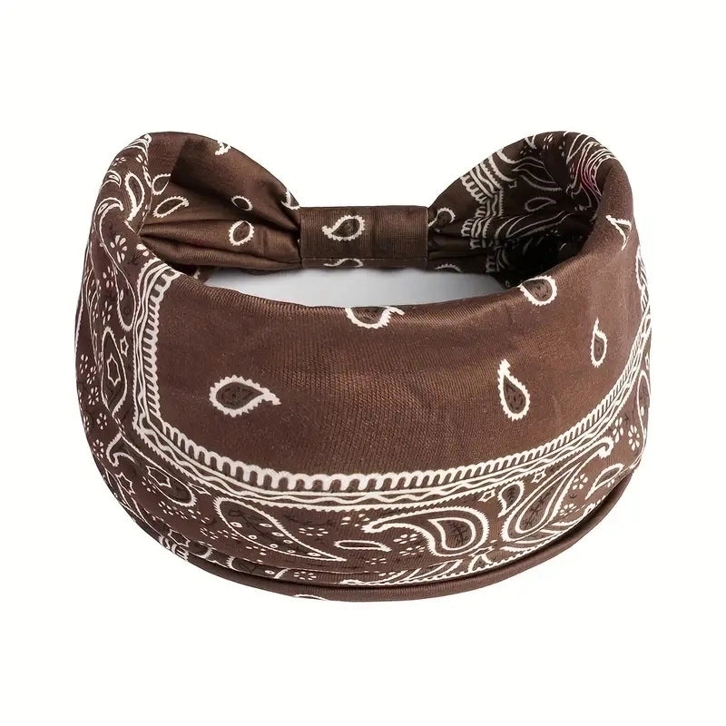 Women Bohemian Style New Stretch Headband Paisley Wide Side Hair Accessories Face Headscarf