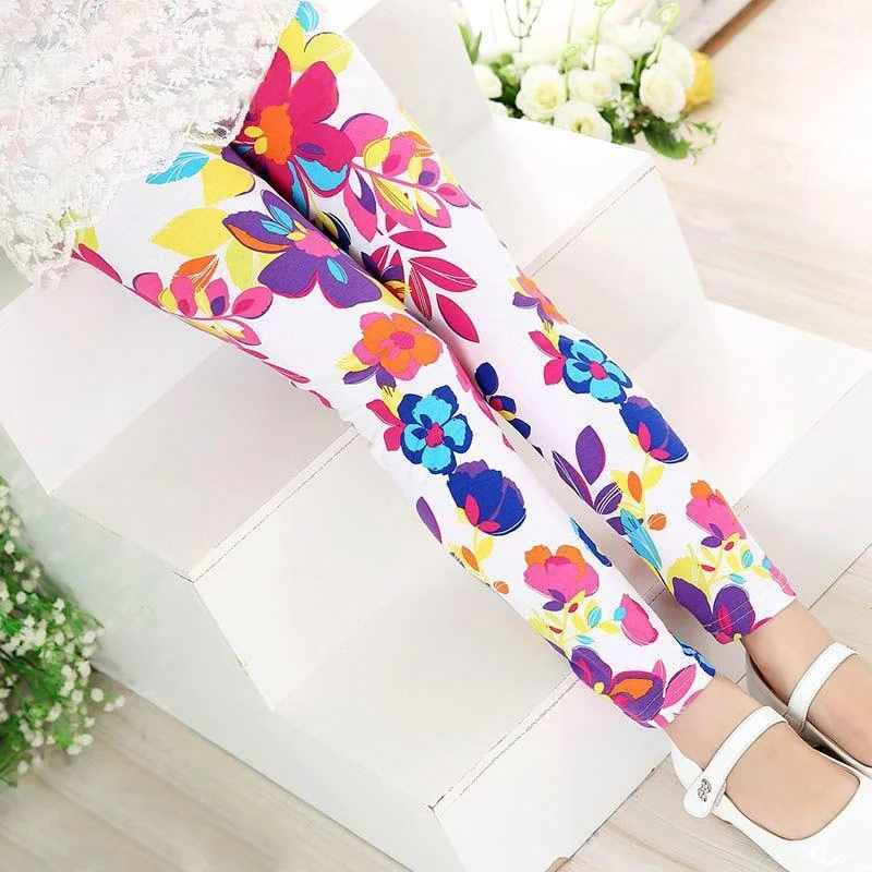 Girls Leggings Kids Classic Flower Printed Skinny Cotton Pencil Pants Cotton Trousers 2 3 6 8 9 10 Years Children Summer Legging