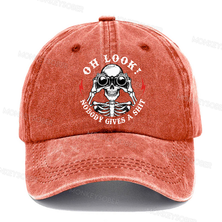 Oh Look Nobody Gives A Shit Funny Skull Washed Baseball Caps