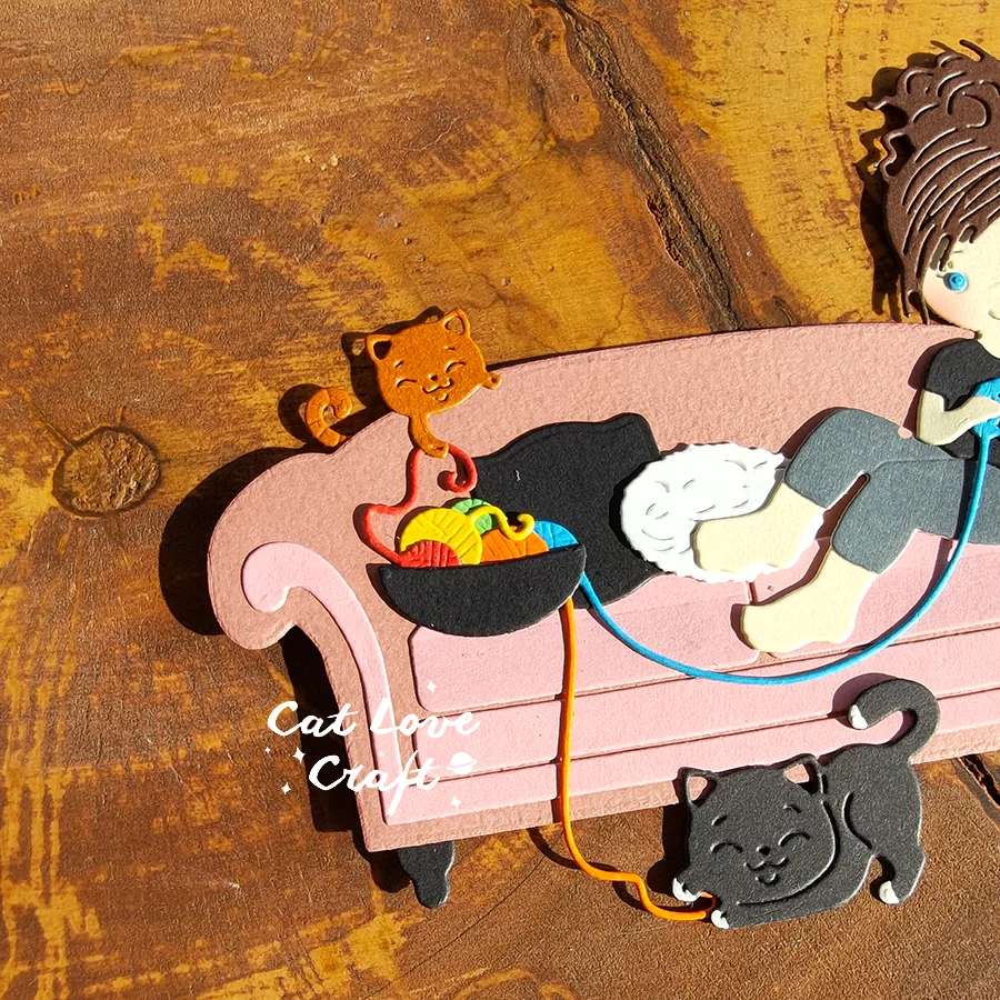 Nigikala Girl knitting on the sofa Metal Cutting Dies Scrapbooking Stencil Die Cuts Card Making Craft Embossing New Dies For 2023