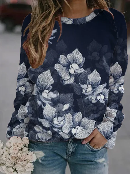 Printed Long Sleeve Casual Crew Neck Sweatshirt