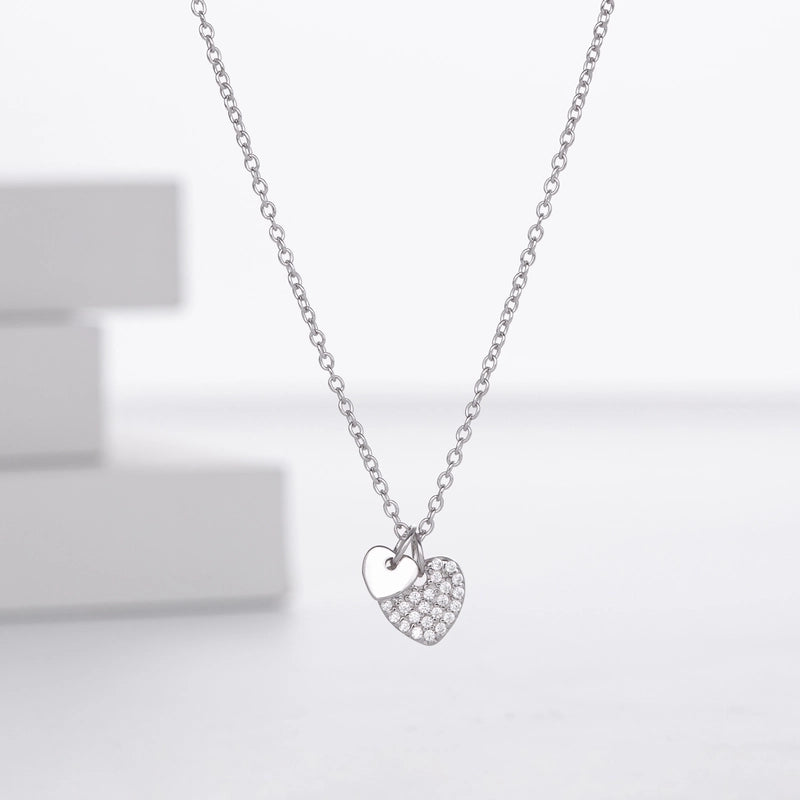 925 Sterling Silver 925 Sterling Silver Rack Plated Plated Long-Lasting Plated Zircon Inlay Heart Shape Pendant Necklace