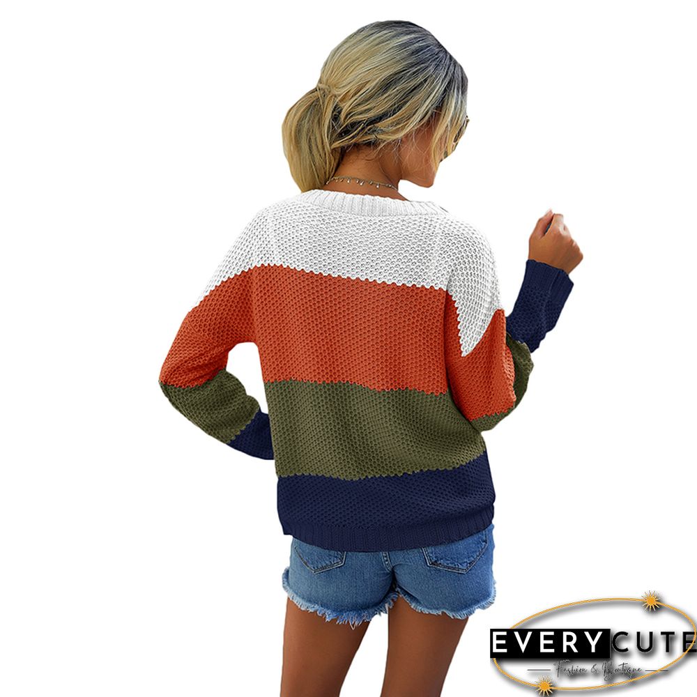 Orange Colorblock Lightweight Pullover Sweater