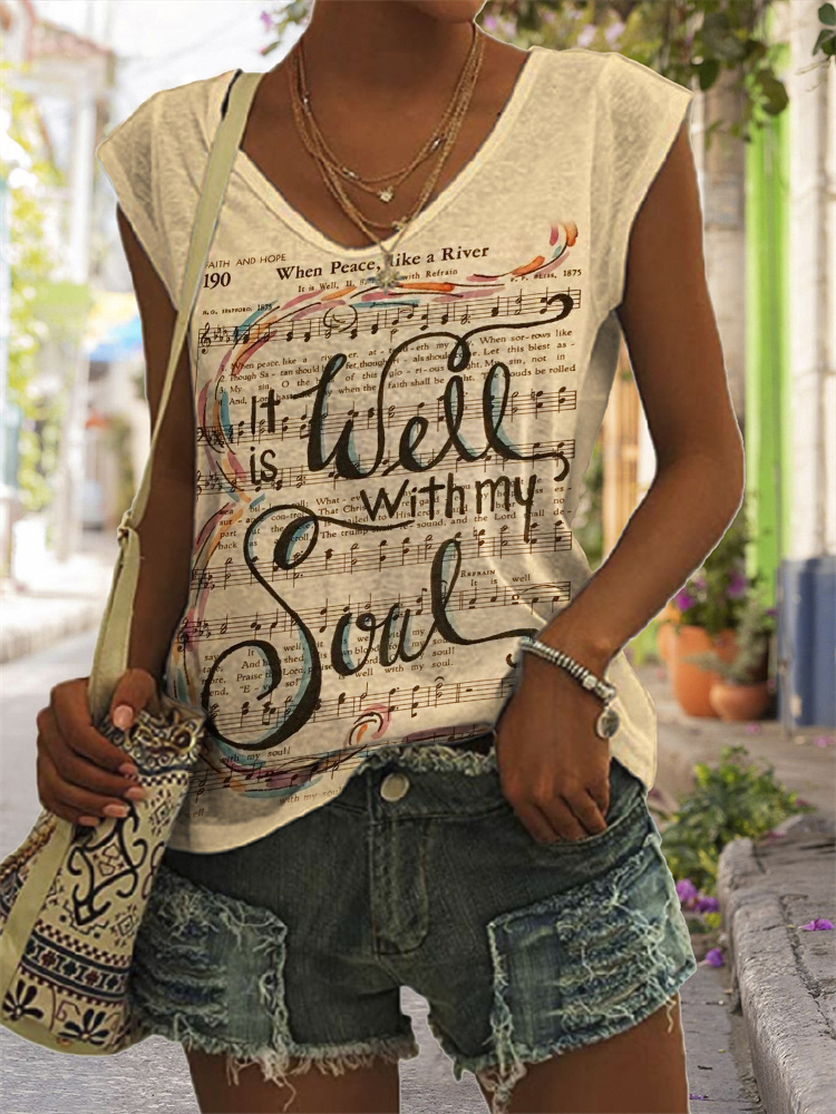 wearshes It Is Well With My Soul Sheet Music V Neck Tank Top