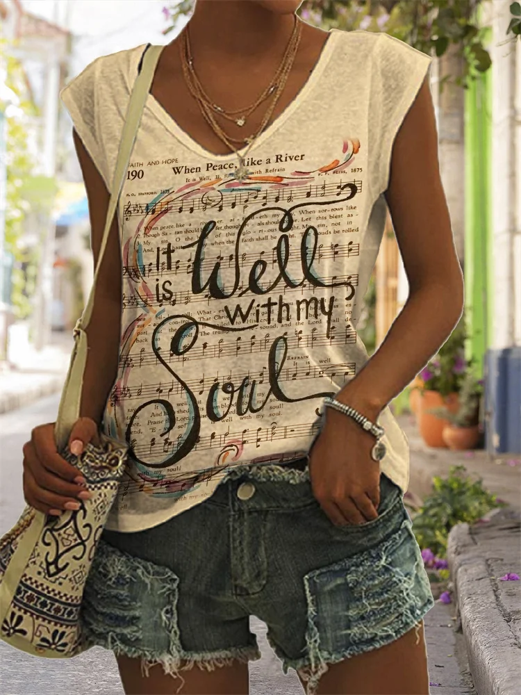 It Is Well With My Soul Sheet Music V Neck Tank Top