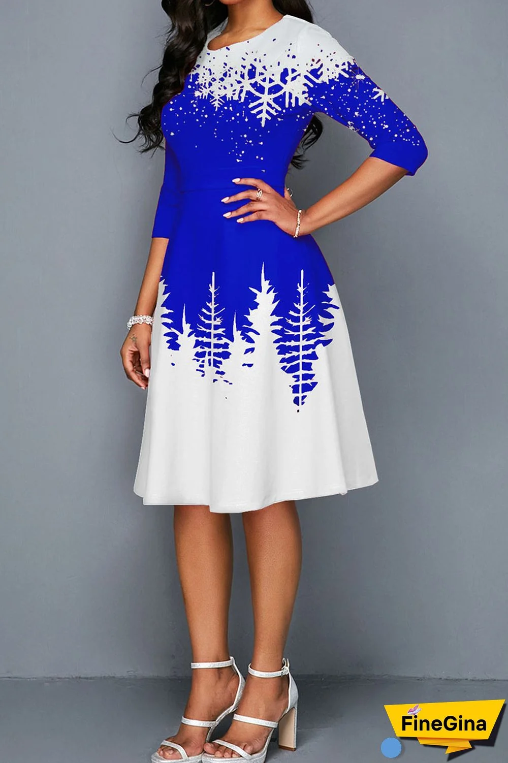 Green Casual Print Patchwork O Neck A Line Dresses