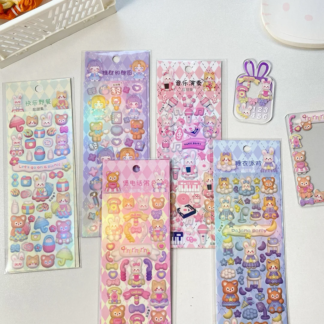 Three-Dimensional Rabbit Bear Girls Animal Stickers