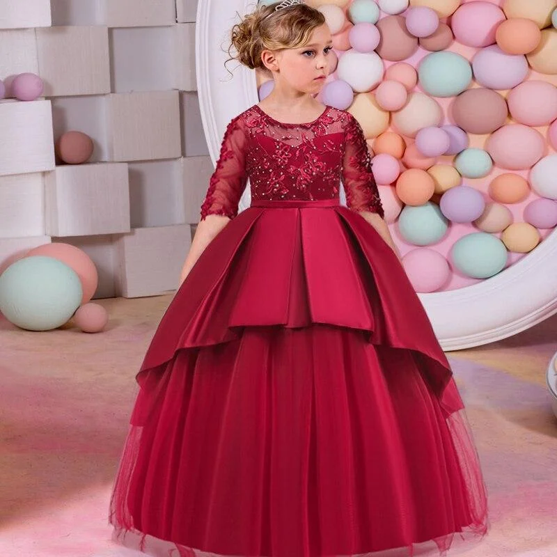 2021 First Communion Bridesmaid Girl Lace Princess Dress Kids Dresses For Girls Children Costume Party Wedding Dress 10 12 Years