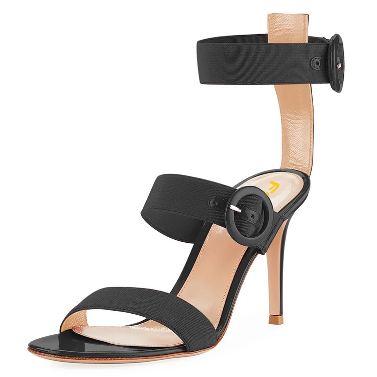 Black buckles Ankle Strap Gladiator Stiletto Heels Sandals |FSJ Shoes