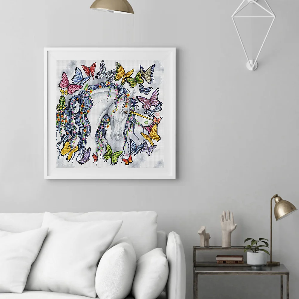 DIY Stamped Cross Stitch 11CT Full Embroidery 40*40cm - Unicorns And Butterflies