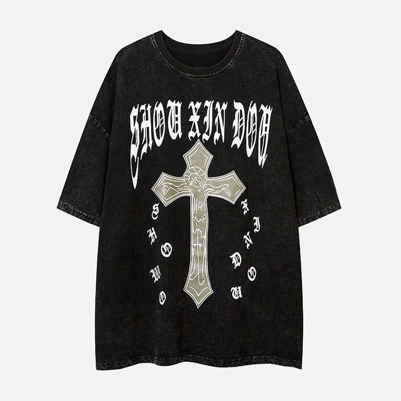 Washed Letters Faith Casual Printed Short-Sleeved T-Shirt
