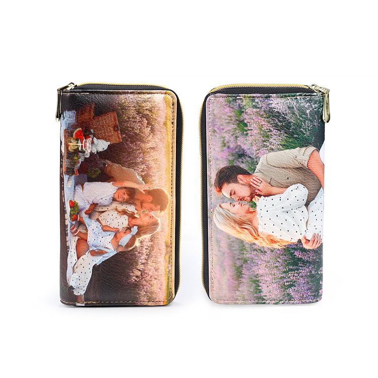 Custom Photo Engraved Wallet Purse with Picture 2 Pictures Engraved Gift for Her Mother's Day Gift