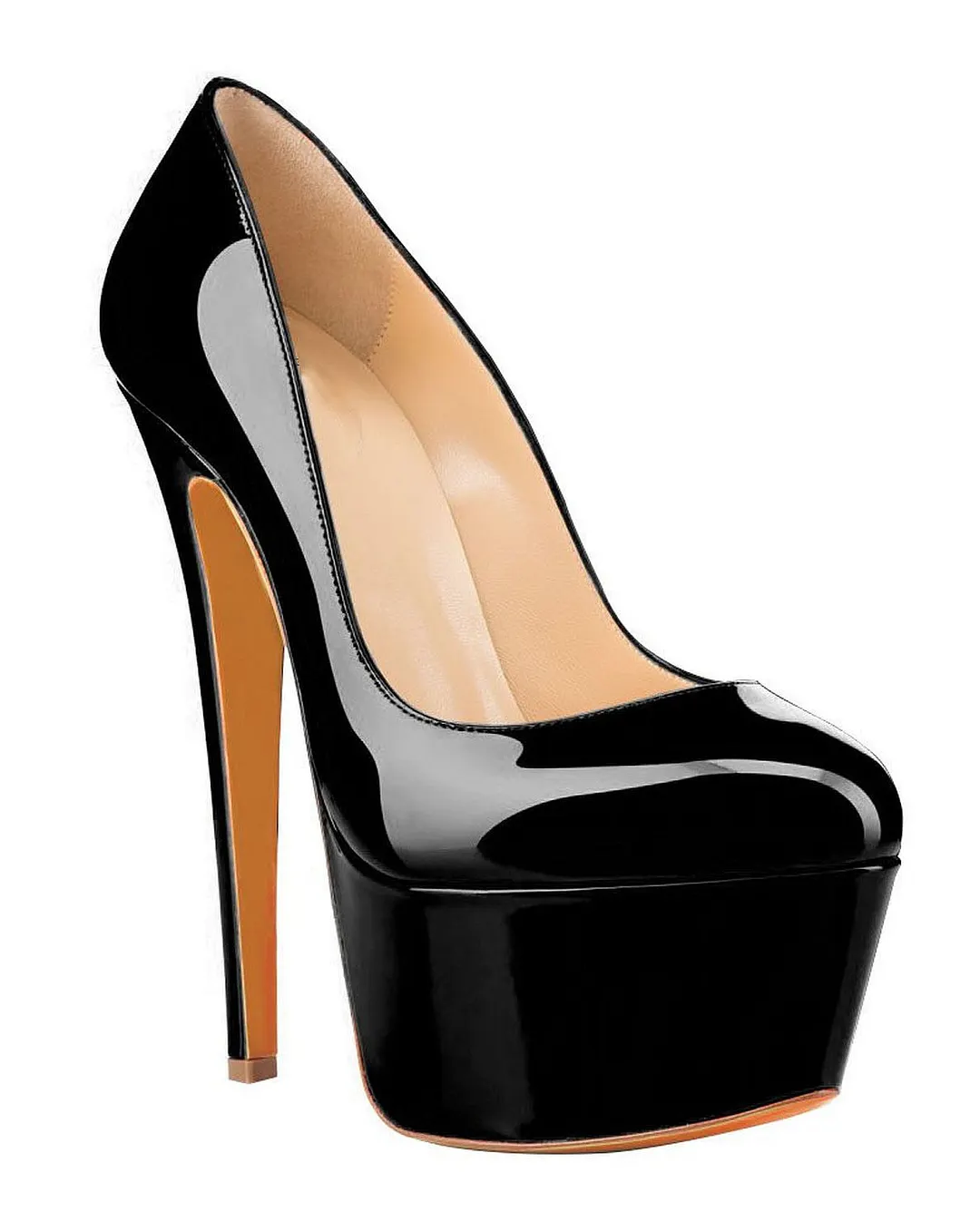 160mm Women's High Heels Pumps Platform Shoes Black Patent-vocosishoes