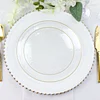 10 Pack | Clear Hammered 7" Round Plastic Dessert Appetizer Plates With Gold Rim, Disposable Salad Party Plate