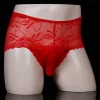 Lace mesh men's sexy ultra-thin transparent pouch jj set shorts with balls