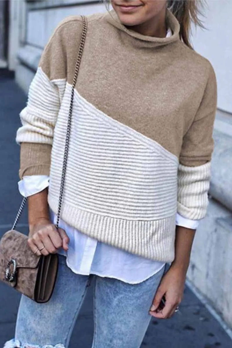 Loose Round Contrast Sweater(3 Colors)