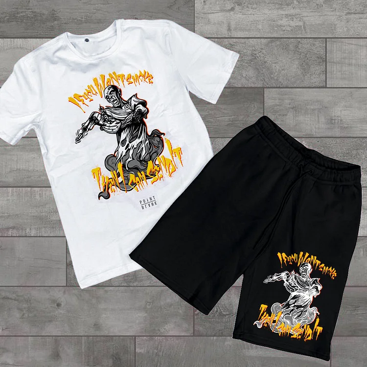 Slogan Graphic Short Sleeve Two Piece Set