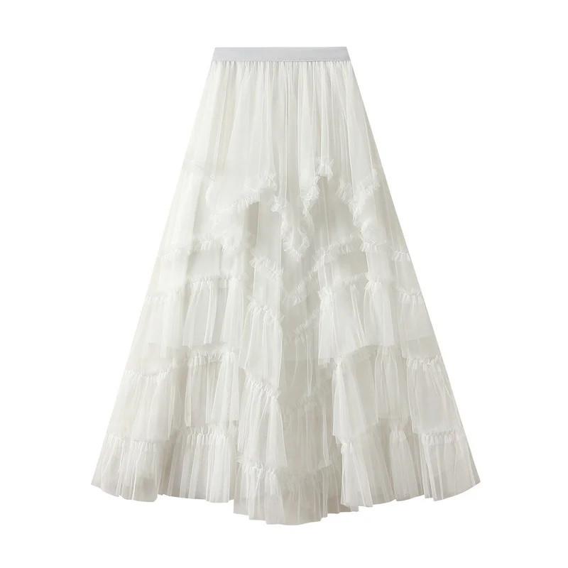 Nigikala Nigikala Half-Dress Summer 2025 New Irregular Mesh Dress With Thin High Waist Fluffy Cake Skirt D2507