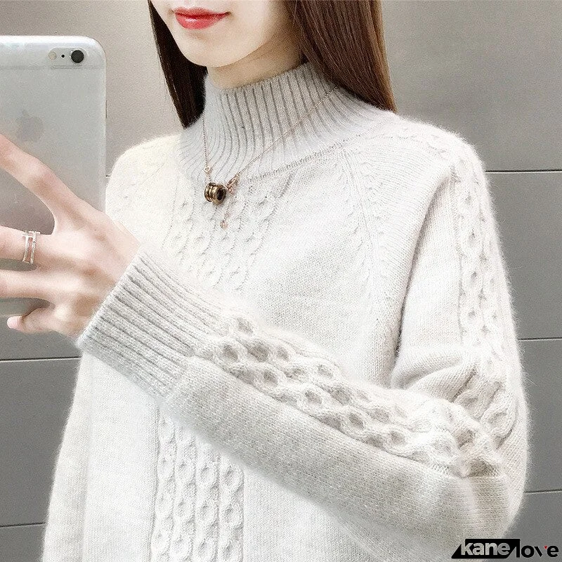 Women's Acrylic Mock Neck Knitted Pattern Casual Wear Sweaters