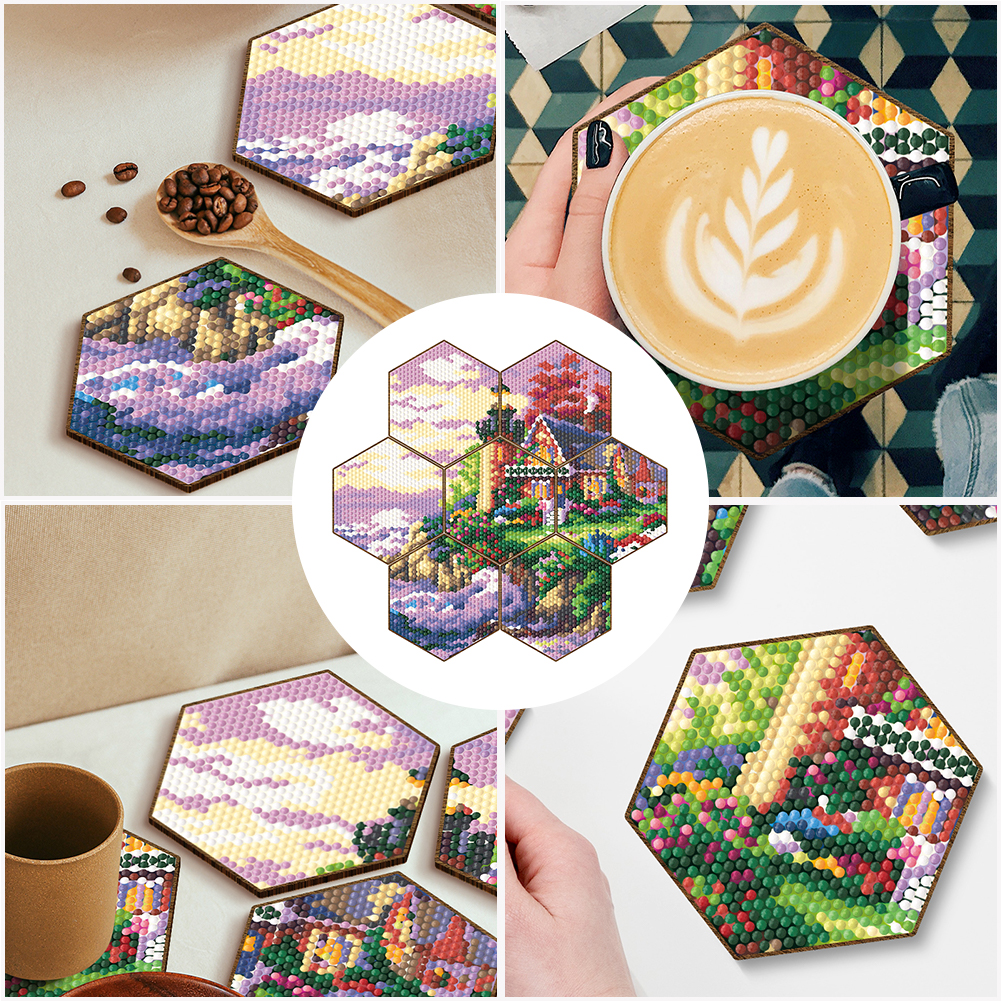 7pcs Cup Coasters Creative DIY Anti Slip Coasters Honeycomb Shape