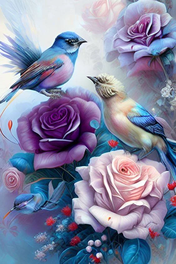  Flowers And Birds 40*60CM (Canvas)AB Round Drill Diamond Painting gbfke