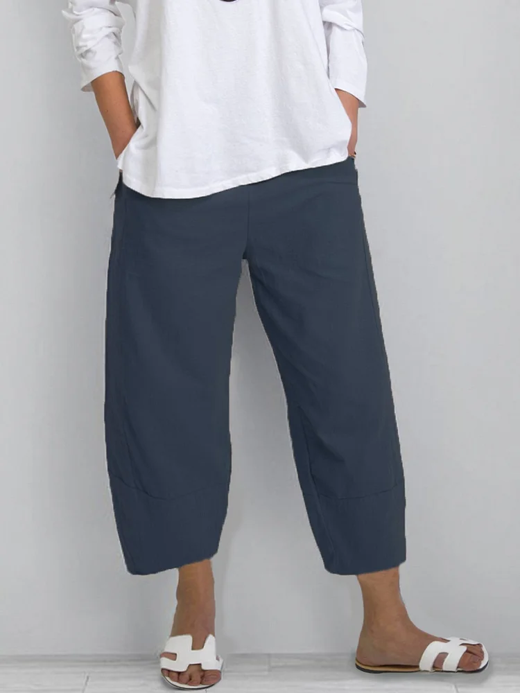 Plus Size Crop Pants Women Solid Pockets Pants