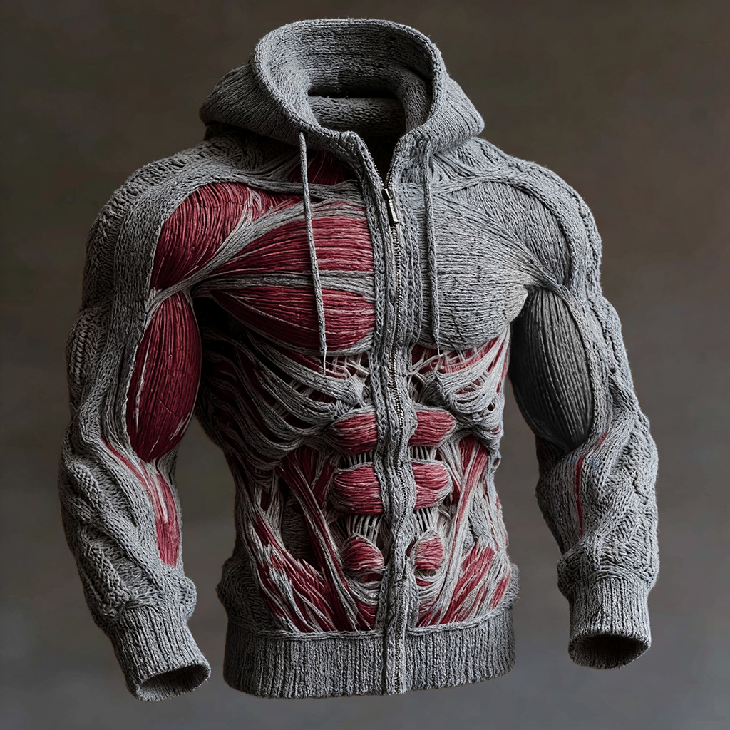 menweary Anatomical Art Men's Casual Warm Zip-up Sweater