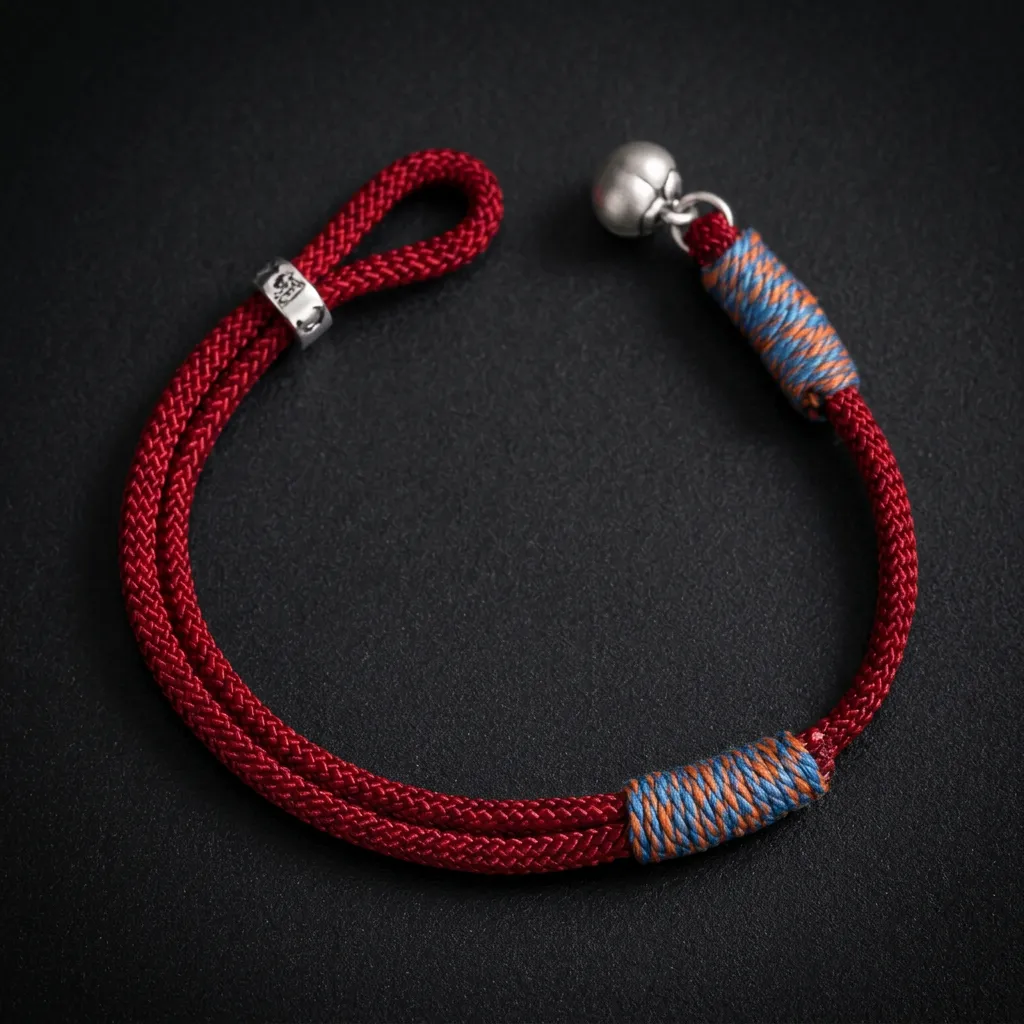 Serenity & Abundance: Hand-Woven S925 Sterling Silver Persimmon Red Cord Bracelet Auspicious Crimson