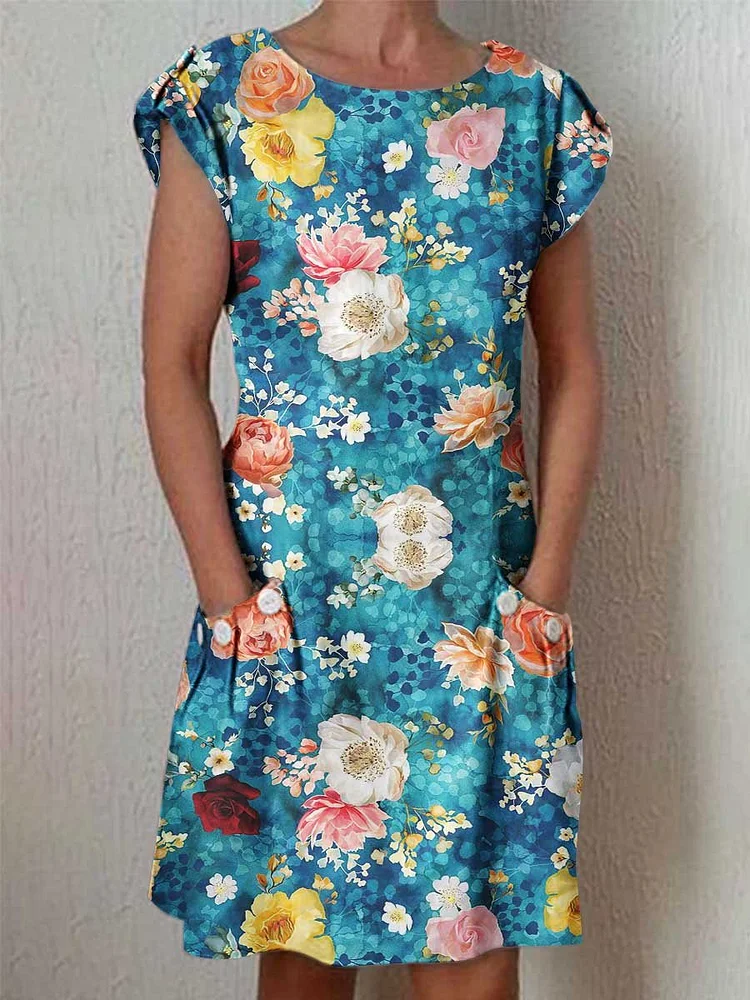 Women's Classic Floral Cotton and Linen Dress