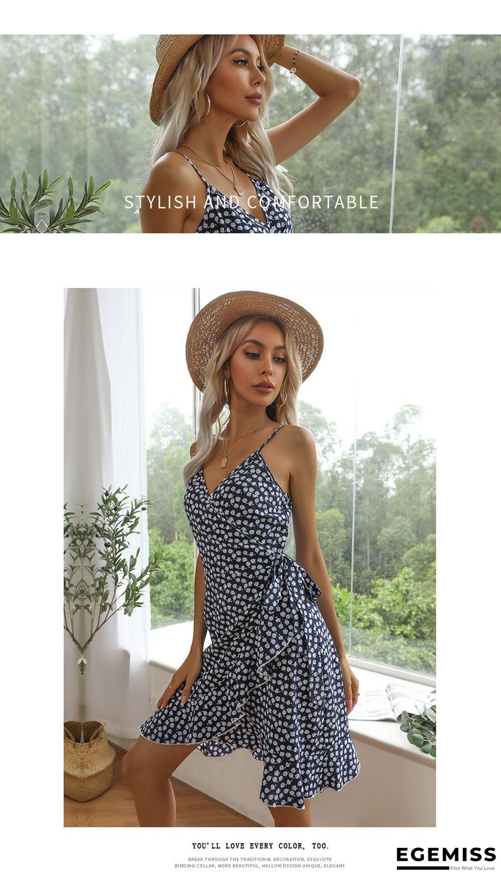 Summer Printing Irregular Ruffled Suspenders Dress Women | EGEMISS
